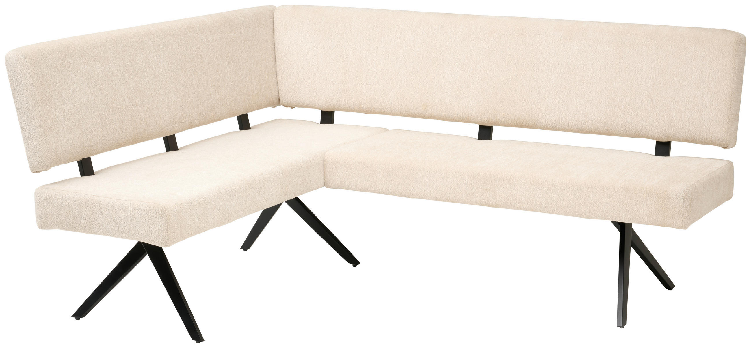 ECKBANK Metall, Textil Schwarz, Beige  - Beige/Schwarz, Konventionell, Textil/Metall (150/190cm) - MID.YOU