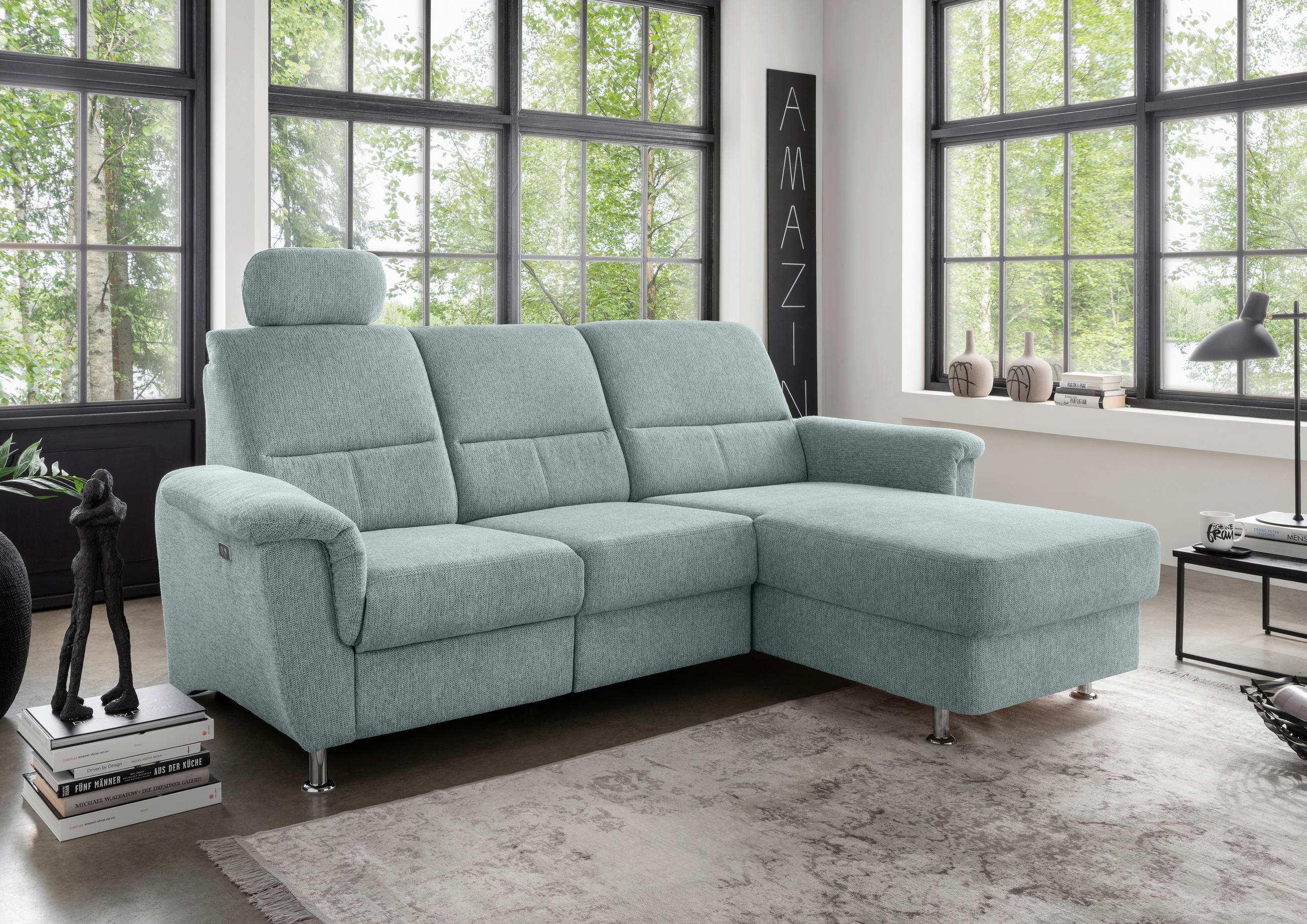 ECKSOFA Blau Chenille  - Chromfarben/Blau, MODERN, Textil/Metall (231/165cm) - Livetastic