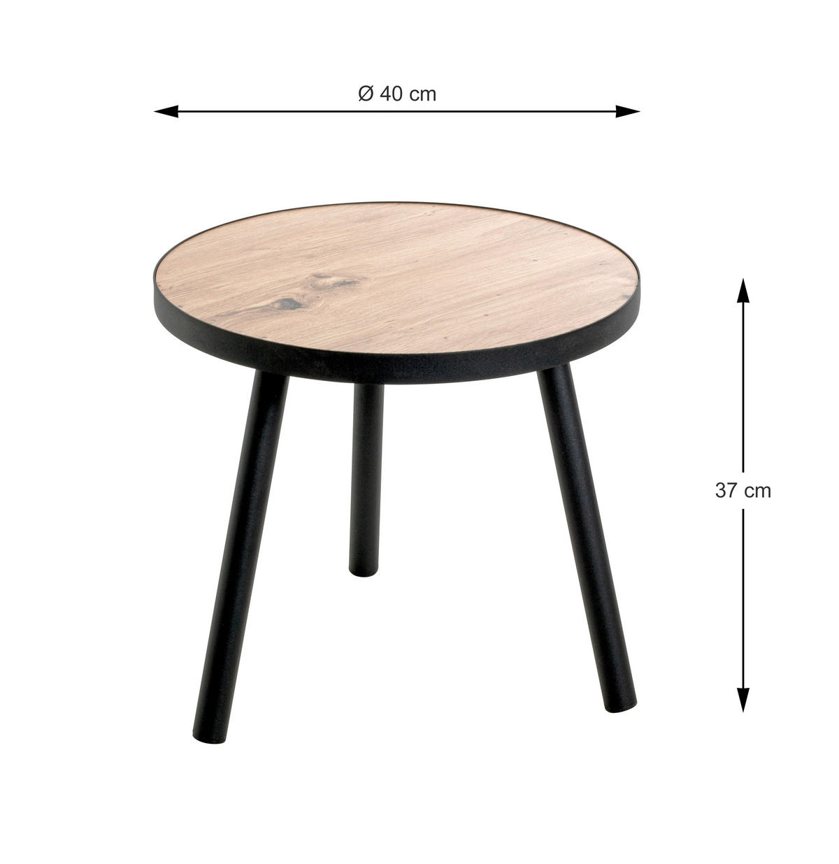 BEISTELLTISCH in Metall, Holzwerkstoff 40/40/37 cm  - Eichefarben/Schwarz, Design, Holzwerkstoff/Metall (40/40/37cm)