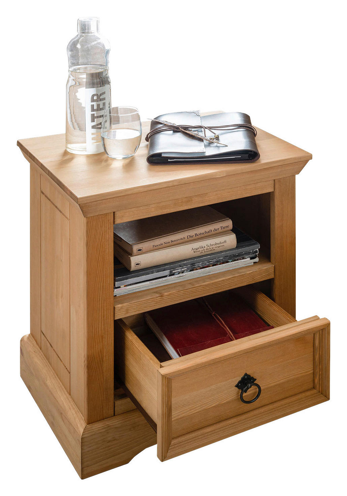 NACHTSCHRANK 48/60/39 cm Kiefer massiv  - Eichefarben/Schwarz, KONVENTIONELL, Holz/Metall (48/60/39cm) - Livetastic
