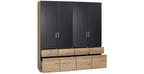 KLEIDERSCHRANK 181/197/54 cm 4-türig Dunkelgrau, Eiche Artisan - Dunkelgrau/Silberfarben, Design, Holzwerkstoff/Kunststoff (181/197/54cm) - Carryhome