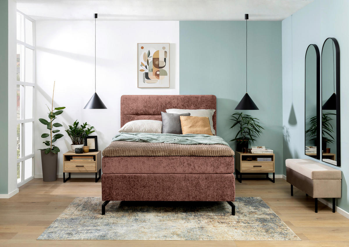 BOXSPRINGBETT 140/200 cm  in Rotbraun  - Rotbraun/Schwarz, Design, Textil/Metall (140/200cm) - Esposa