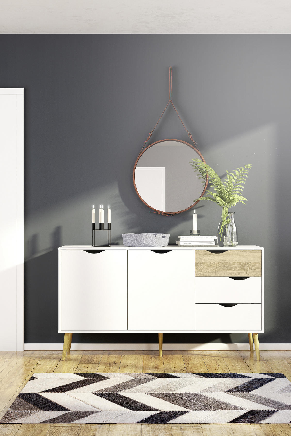 SIDEBOARD 147,2/81,7/39,1 cm  - vit/ekfärgad, Design, trämaterial/trä (147,2/81,7/39,1cm) - Best Price