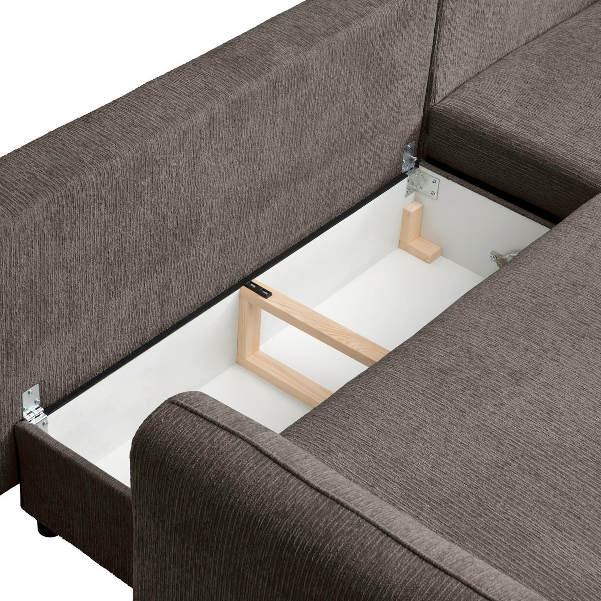 ECKSOFA Taupe Struktur  - Taupe/Schwarz, KONVENTIONELL, Holz/Textil (247/170cm) - Carryhome