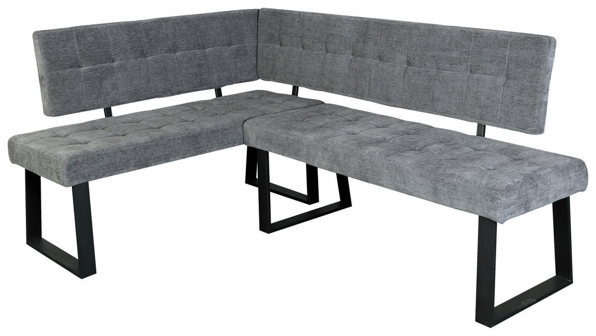 ECKBANK Metall, Textil Hellgrau  - Hellgrau/Schwarz, Modern, Textil/Metall (134/185cm) - MID.YOU