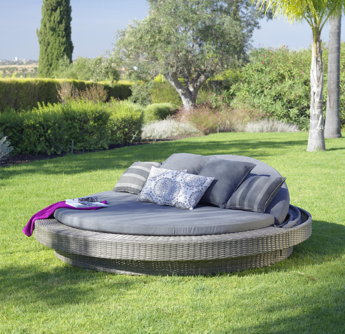 GARTENMUSCHEL 218/127/218 cm  - Grau, ROMANTIK / LANDHAUS, Kunststoff/Textil (218/127/218cm) - Amatio