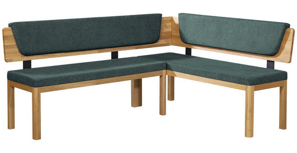 ECKBANK 248/171 cm Webstoff Türkis, Eichefarben Eiche vollmassiv - Türkis/Eichefarben, KONVENTIONELL, Holz/Textil (248/171cm) - Linea Natura