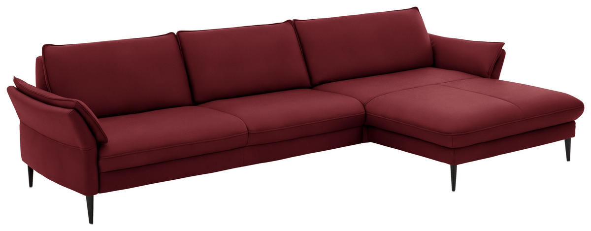 ECKSOFA in Echtleder Rot  - Rot/Schwarz, Design, Leder/Metall (334/172cm) - Hukla