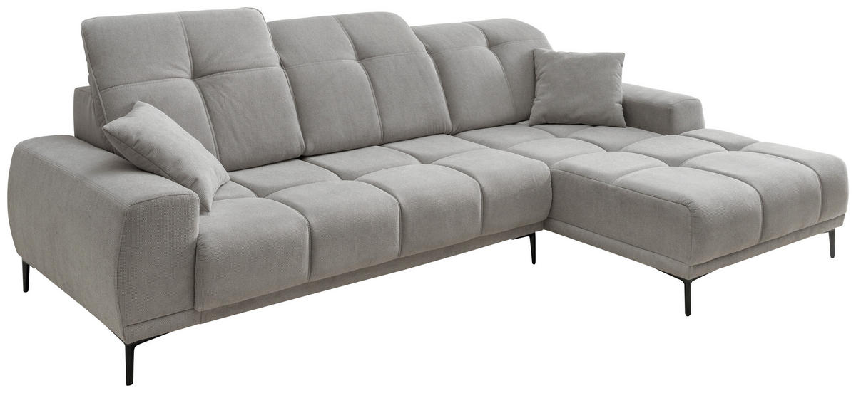 ECKSOFA Flachgewebe Grau  - Schwarz/Grau, Basics, Textil/Metall (292/187cm) - Livetastic