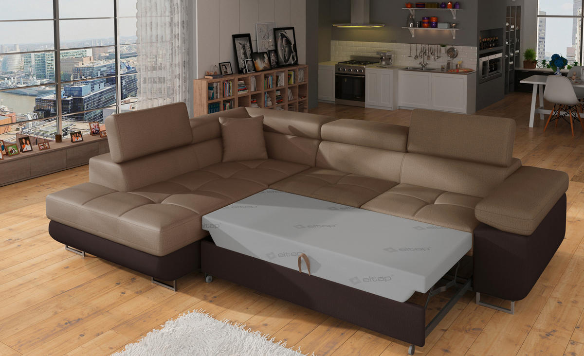 ECKSOFA  Braun, Dunkelbraun Textilgeflecht  - Chromfarben/Dunkelbraun, Design, Textil/Metall (203/272cm) - MID.YOU