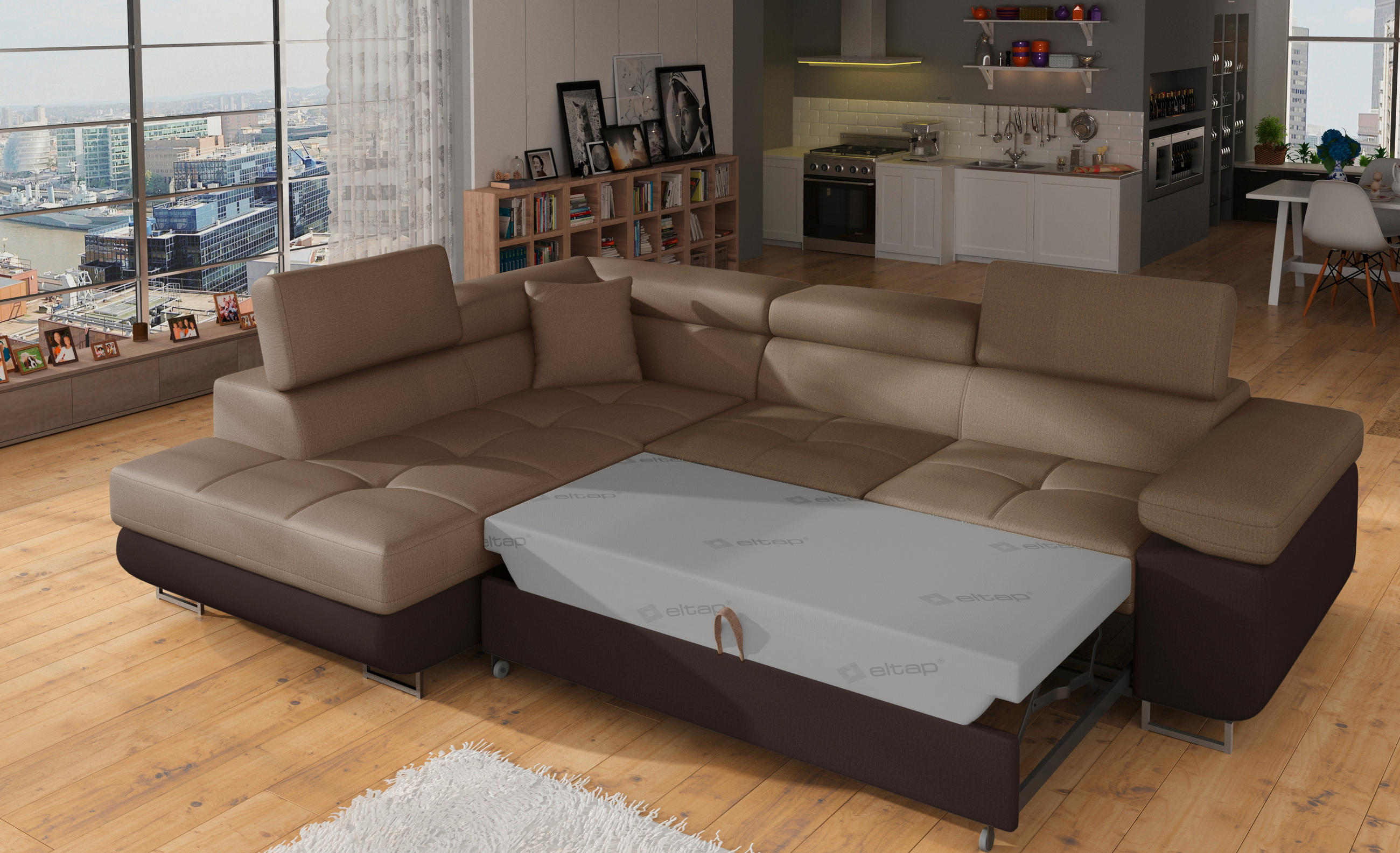 Thumbnail - Mid.you Ecksofa, Braun, Dunkelbraun, Textil, 4-Sitzer, 272x203 cm, Made in EU, Wohnzimmer, Sofas & Couches, Wohnlandscha...