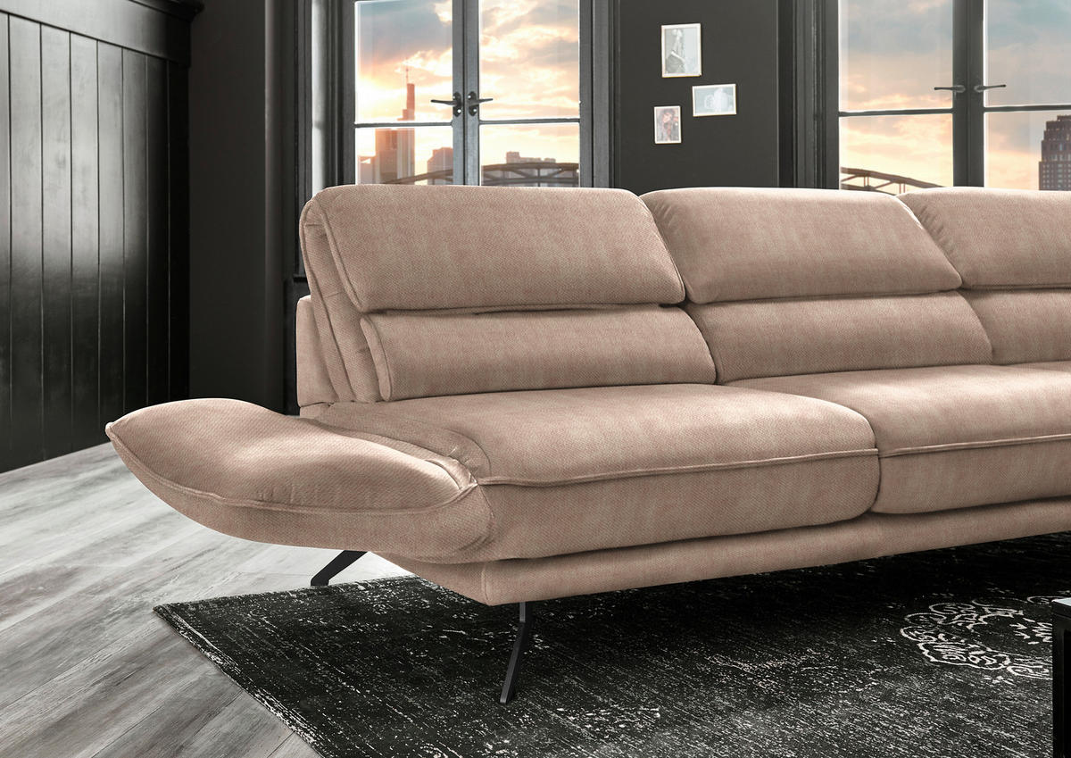 ECKSOFA Valdera in Velours Hellbraun  283/153 cm  - Hellbraun/Schwarz, Design, Textil/Metall (283/153cm) - Valdera