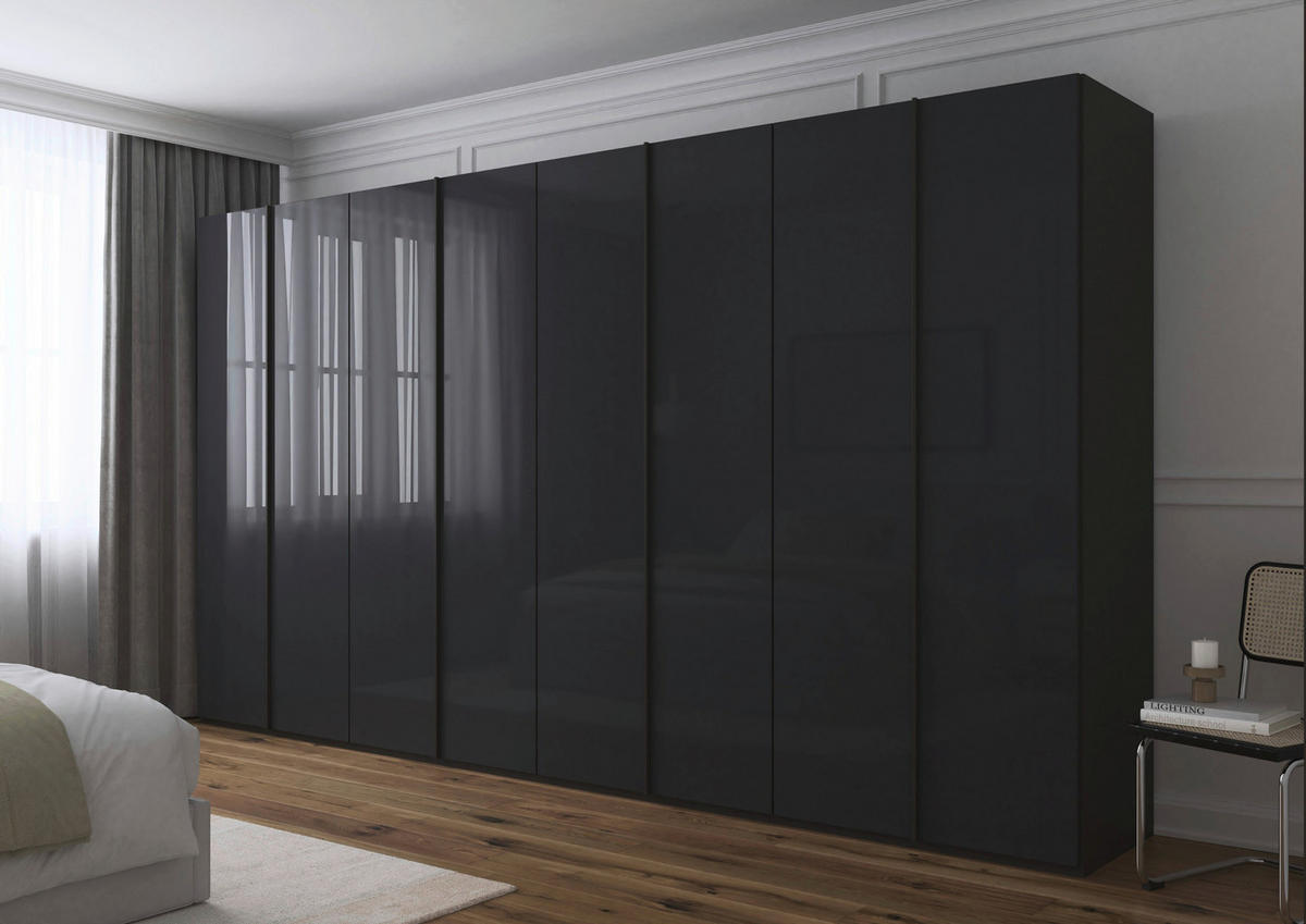 DREHTÜRENSCHRANK 400/223/61 cm,  in Graphitfarben, 8-türig  - Graphitfarben, Basics, Glas/Holzwerkstoff (400/223/61cm) - Novel