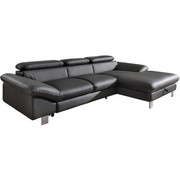 Ecksofa Dunkelgrau Lederlook - Chromfarben/Dunkelgrau, Design, Textil/Metall (268/169cm) - Carryhome