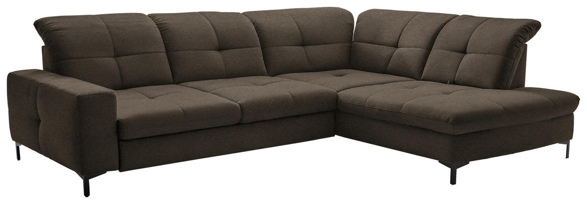 ECKSOFA in Chenille Dunkelbraun  - Dunkelbraun/Schwarz, Design, Textil/Metall (310/240cm) - Xora
