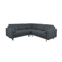 ECKSOFA Noret Dunkelblau Rückenkissen, Armlehnenkissen, Bettkasten, Schlaffunktion  - Beige/Buchefarben, Design, Holz/Textil (242/242cm) - MID.YOU