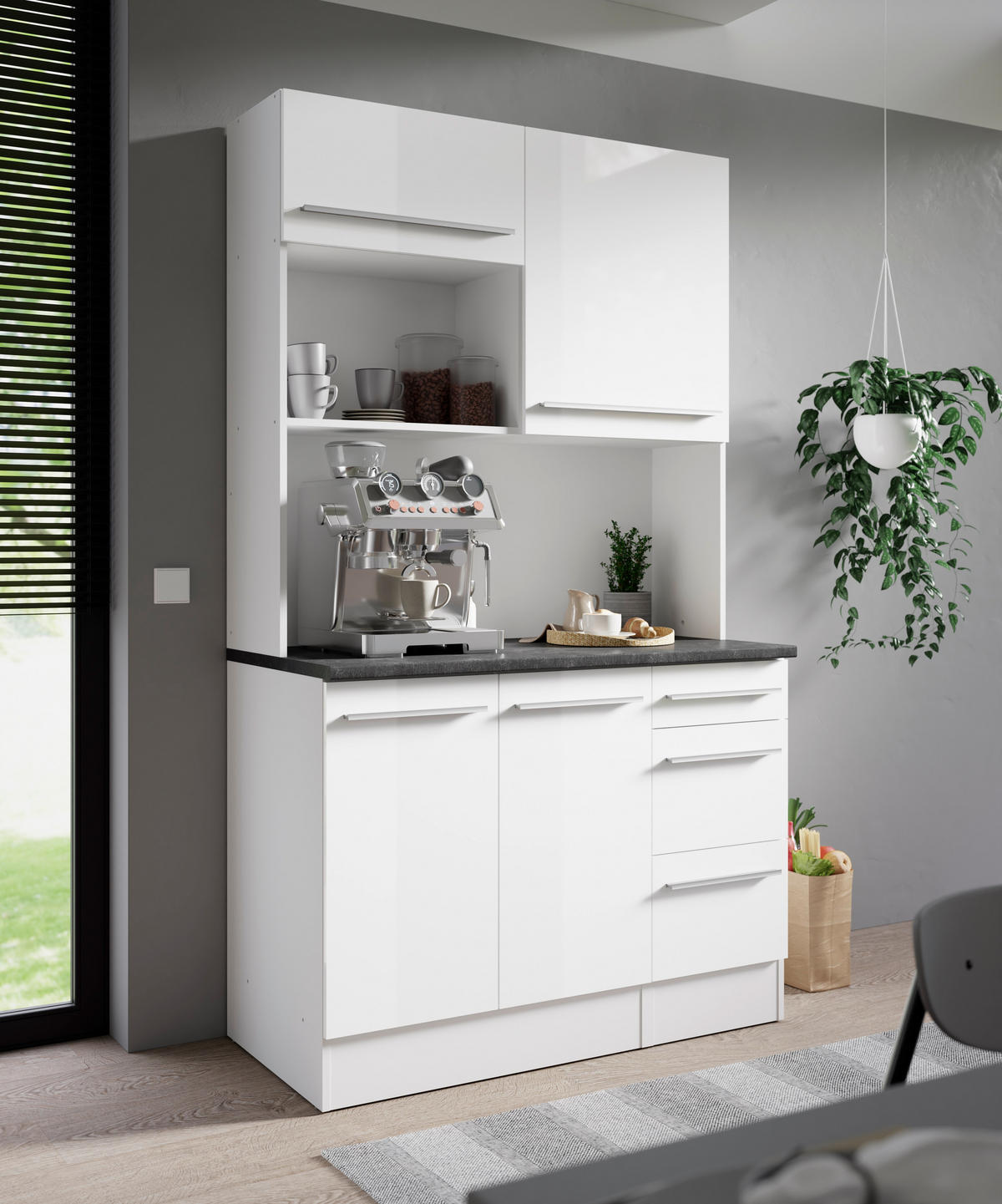 BUFFET 120/211/60 cm  in Weiß Hochglanz  - Weiß Hochglanz/Silberfarben, LIFESTYLE, Holzwerkstoff/Kunststoff (120/211/60cm) - P & B