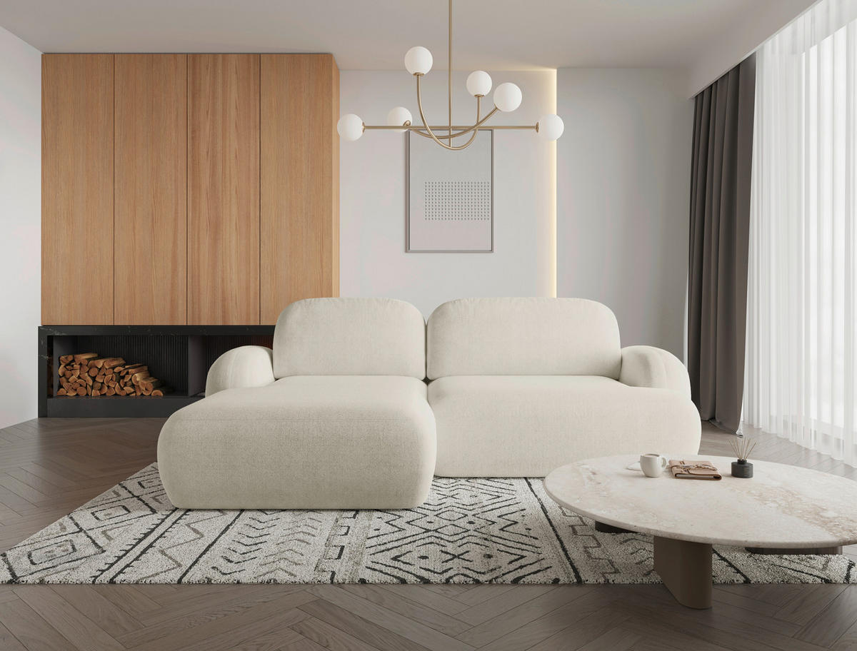 ECKSOFA Sevilla Plus in Bouclé Creme  275/175 cm  - Creme/Schwarz, Design, Kunststoff/Textil (275/175cm) - MID.YOU