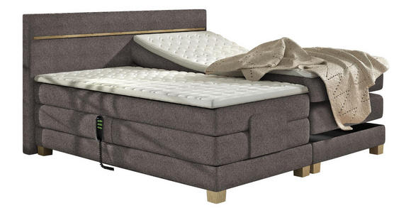 BOXSPRINGBETT Webstoff 140/200 cm INKL. Topper, motorische Verstellbarkeit - Eichefarben/Beige, Design, Holz/Textil (140/200cm) - Linea Natura
