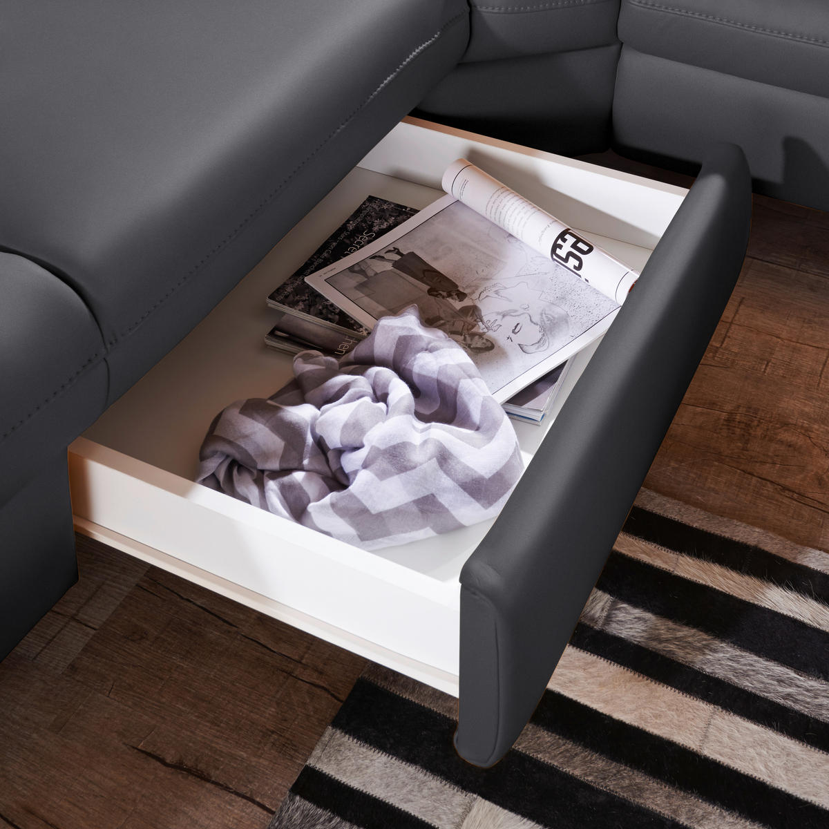 ECKSOFA in Echtleder Schwarz  - Alufarben/Schwarz, Design, Leder/Metall (239/271cm) - Cantus