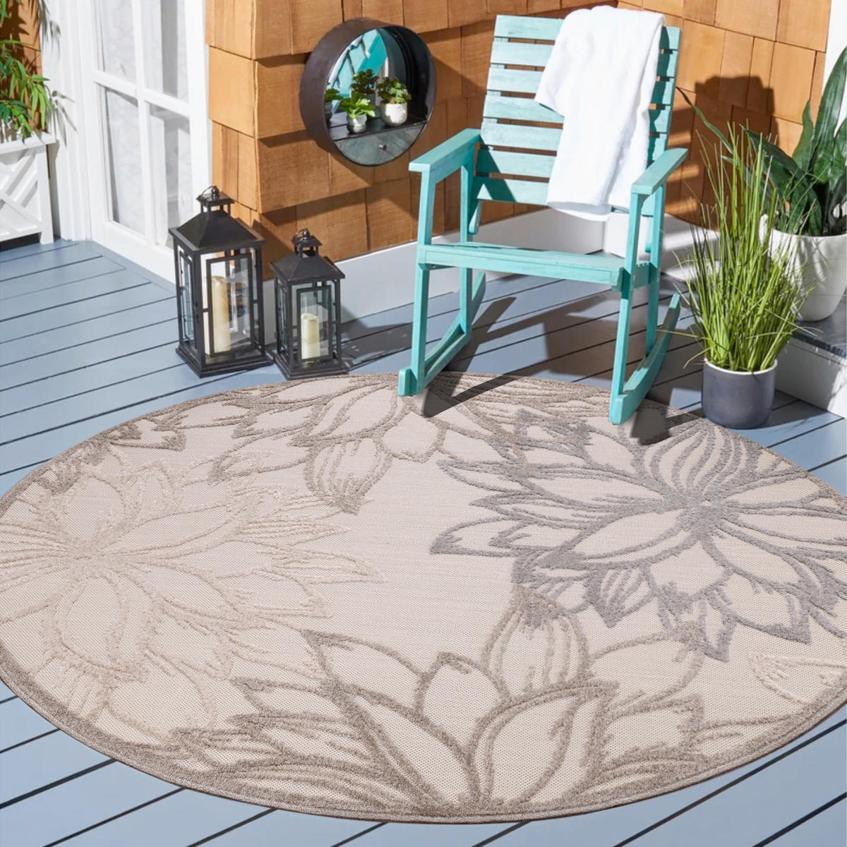 TEPIH ZA UNUTAR./VANJ. UPORAB  120 cm  krem, bež  Floral  - bež/krem, Lifestyle, tekstil/plastika (120cm)