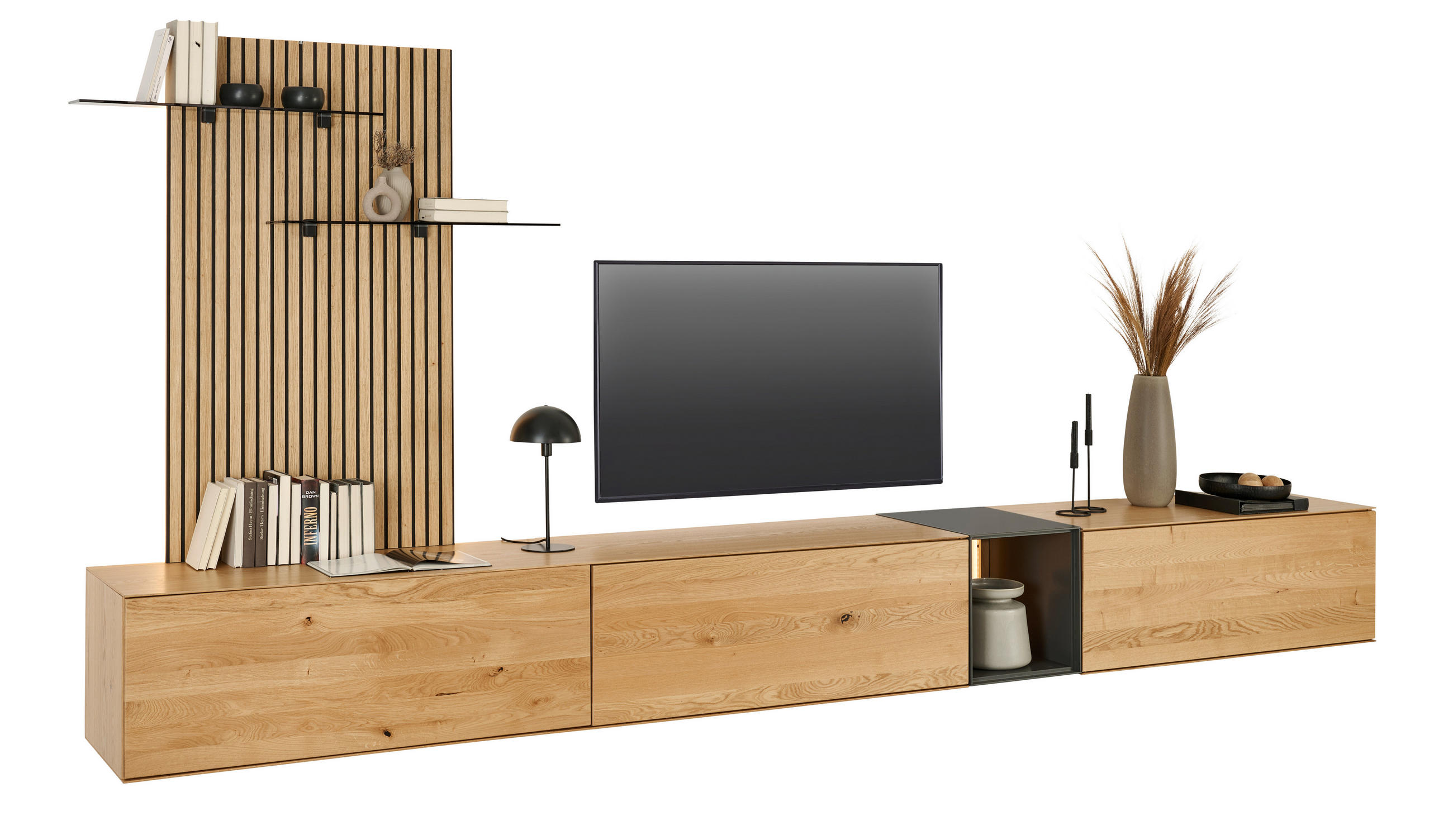 WOHNWAND  in Anthrazit, Eichefarben  403/160/50 cm  - Eichefarben/Anthrazit, Design, Glas/Holz (403/160/50cm) - Dieter Knoll