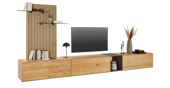 WOHNWAND  in Anthrazit, Eichefarben  403/160/50 cm  - Eichefarben/Anthrazit, Design, Glas/Holz (403/160/50cm) - Dieter Knoll