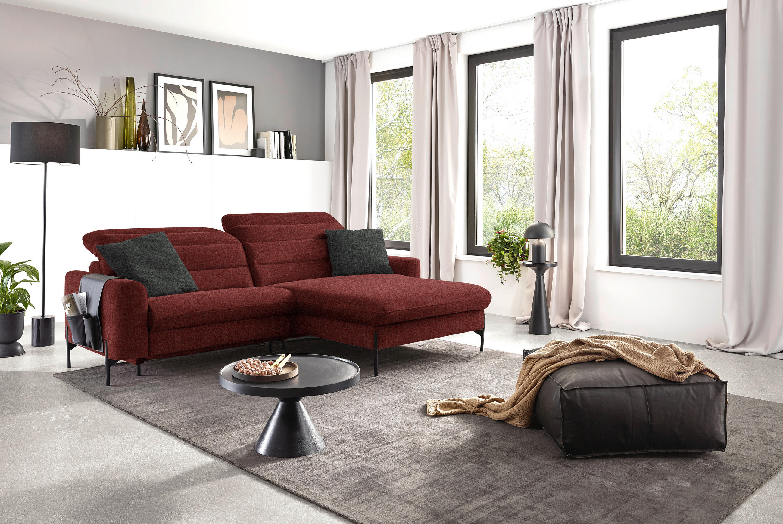 ECKSOFA in Flachgewebe Rot  - Rot/Schwarz, Design, Textil/Metall (252/191cm) - Dieter Knoll
