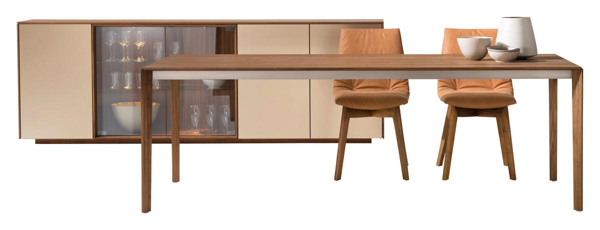 ESSTISCH in Holz, Metall 140/100/75 cm  - Edelstahlfarben/Nussbaumfarben, Design, Holz/Metall (140/100/75cm) - Team 7