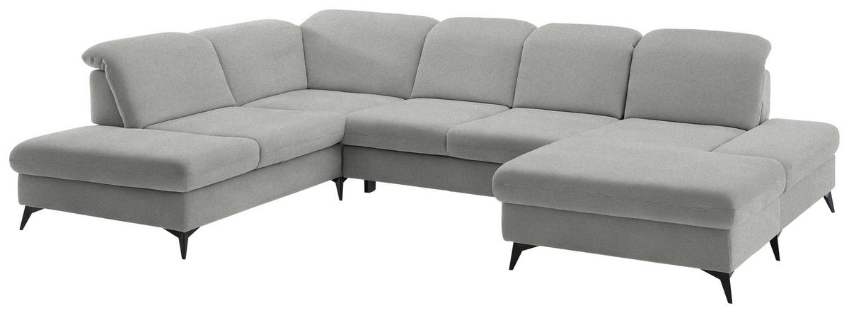 WOHNLANDSCHAFT Chenille Greige  - Greige/Schwarz, Design, Textil/Metall (255/364/198cm) - Beldomo Style