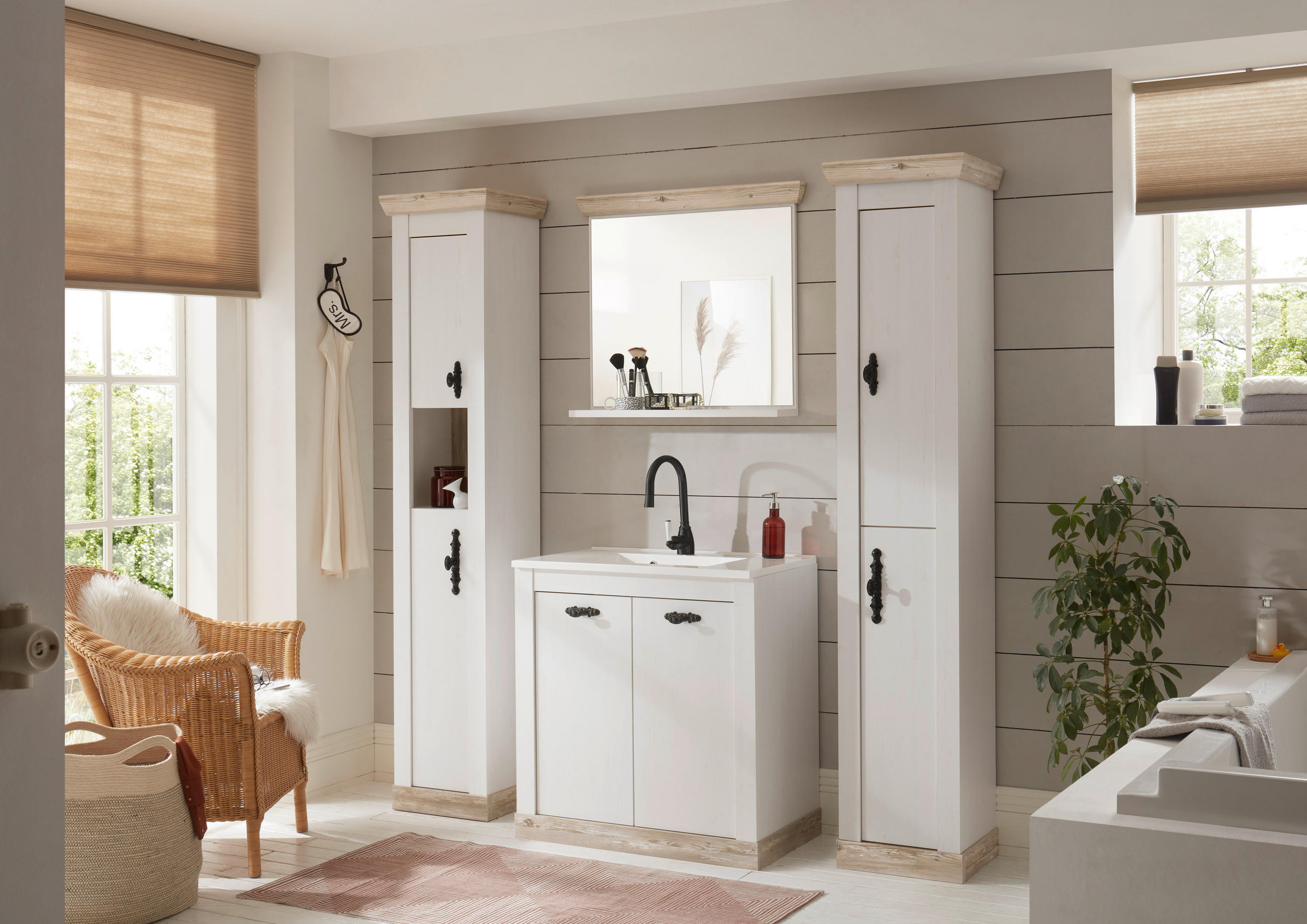 Thumbnail - Mid.you Waschtischkombi, Pinien, Metall, 76 Fächer, 82x85x47 cm, stehend, Badezimmer, Waschbecken & Armaturen, Waschtisc...