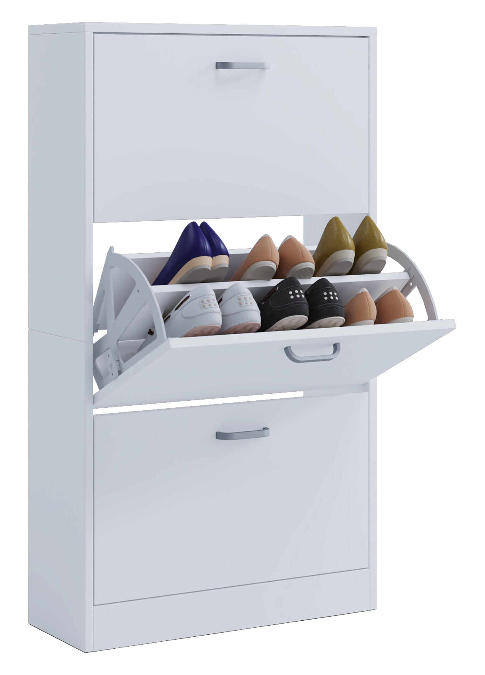 SCHUHKIPPER melaminharzbeschichtet Weiß  - Edelstahlfarben/Weiß, KONVENTIONELL, Holzwerkstoff/Kunststoff (59/105/22cm) - MID.YOU