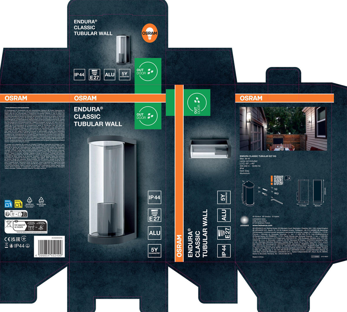 AUßENLEUCHTE 11,7/8,2/22,2 cm   - Dunkelgrau, Basics, Glas/Metall (11,7/8,2/22,2cm) - Osram