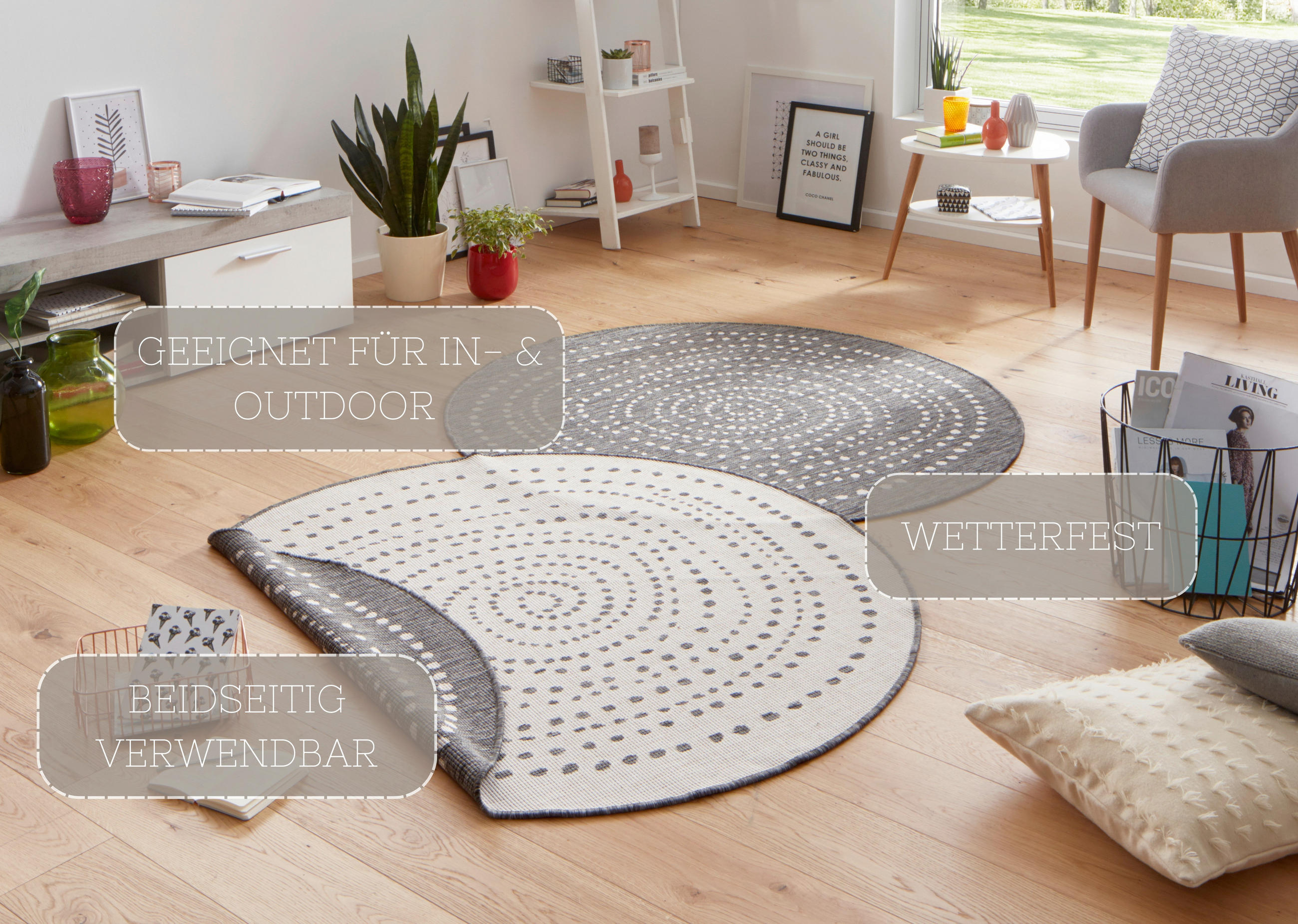OUTDOORTEPPICH 140 cm Twin Creme, Grau  - Creme/Grau, Design, Kunststoff (140cm)