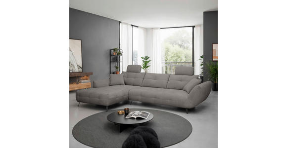 ECKSOFA Graubraun Chenille Armlehnenkissen, Rücken echt, Sitztiefenverstellung  - Graubraun/Schwarz, KONVENTIONELL, Textil/Metall (215/313cm) - Hom`in