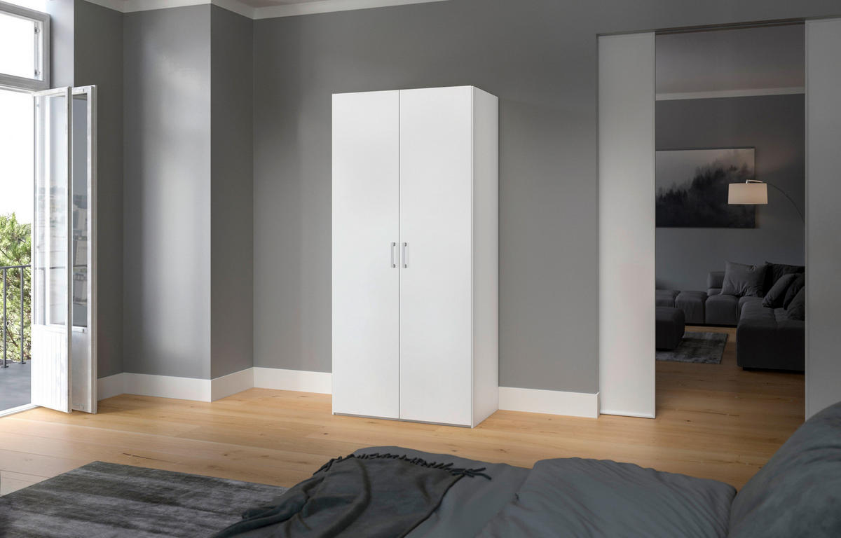 DREHTÜRENSCHRANK in Weiss  - Chromfarben/Weiss, Design, Holzwerkstoff (102/195/59cm) - Carryhome