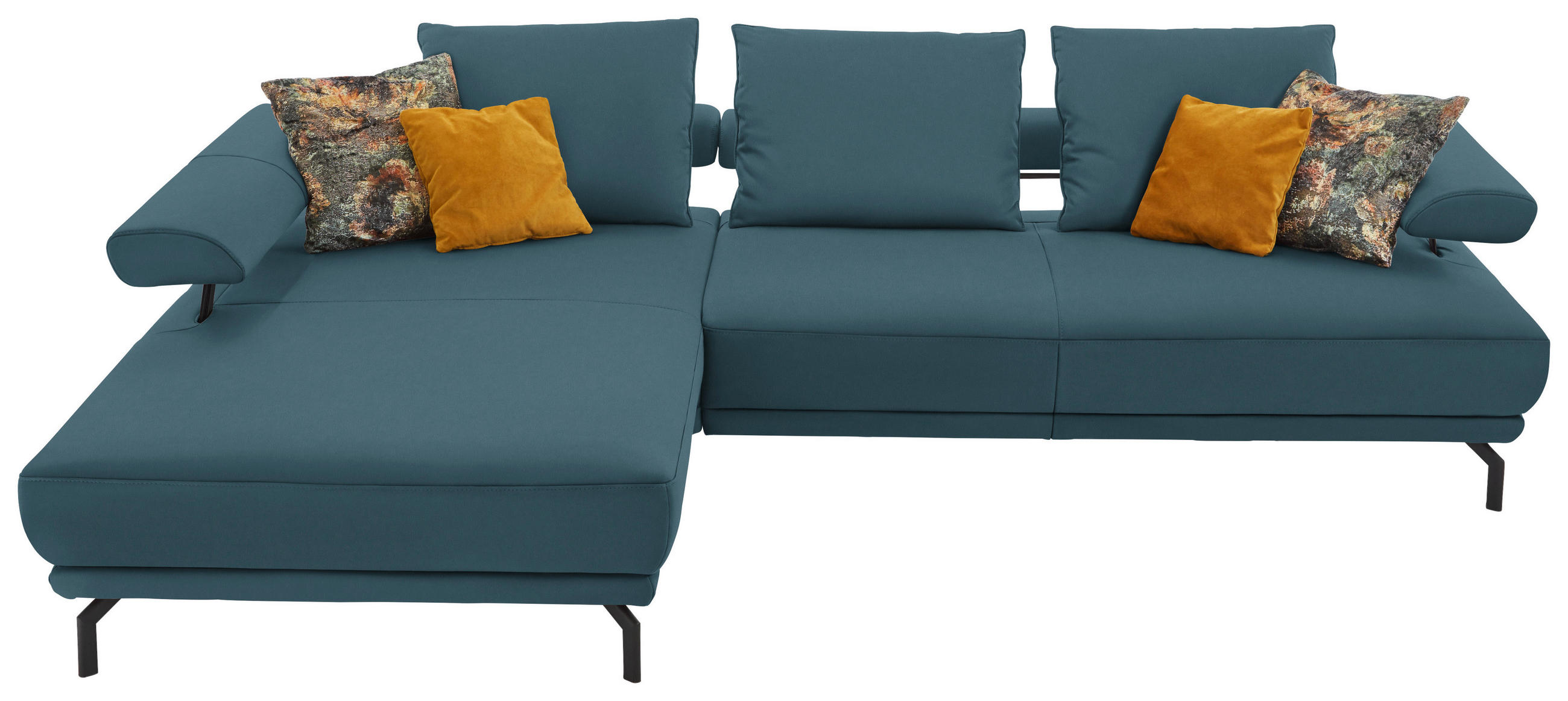 ECKSOFA in Echtleder Blau  224/305 cm  - Blau/Schwarz, Design, Leder/Metall (224/305cm) - Dieter Knoll