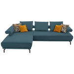 ECKSOFA in Echtleder Blau  - Blau/Schwarz, Design, Leder/Metall (224/305cm) - Dieter Knoll