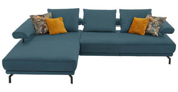 ECKSOFA in Echtleder Blau 224/305 cm - Blau/Schwarz, Design, Leder/Metall (224/305cm) - Dieter Knoll