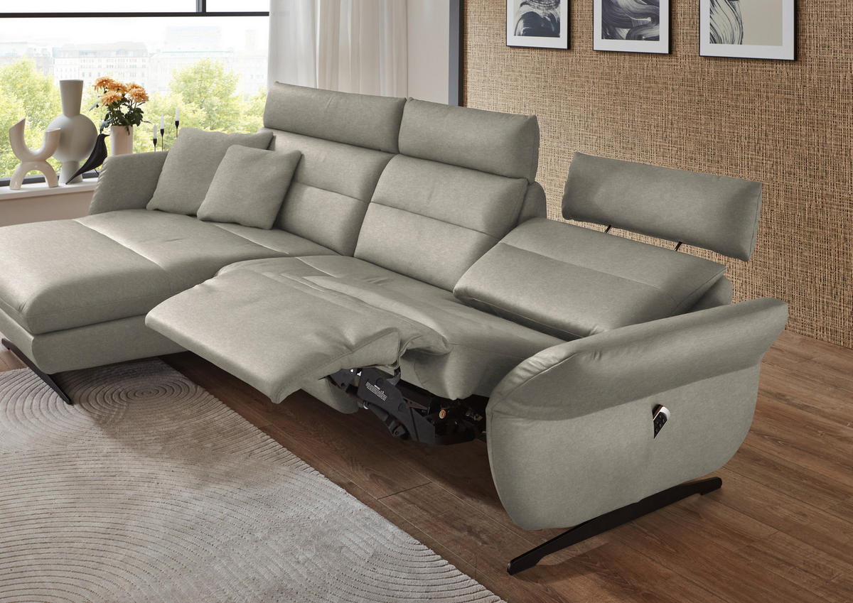 ECKSOFA in Echtleder Hellgrau  - Hellgrau/Schwarz, Design, Leder/Metall (169/298cm) - Dieter Knoll
