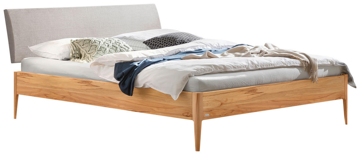 BETT 160/200 cm  in Buchefarben, Hellgrau  - Buchefarben/Hellgrau, KONVENTIONELL, Holz/Textil (160/200cm) - Hasena