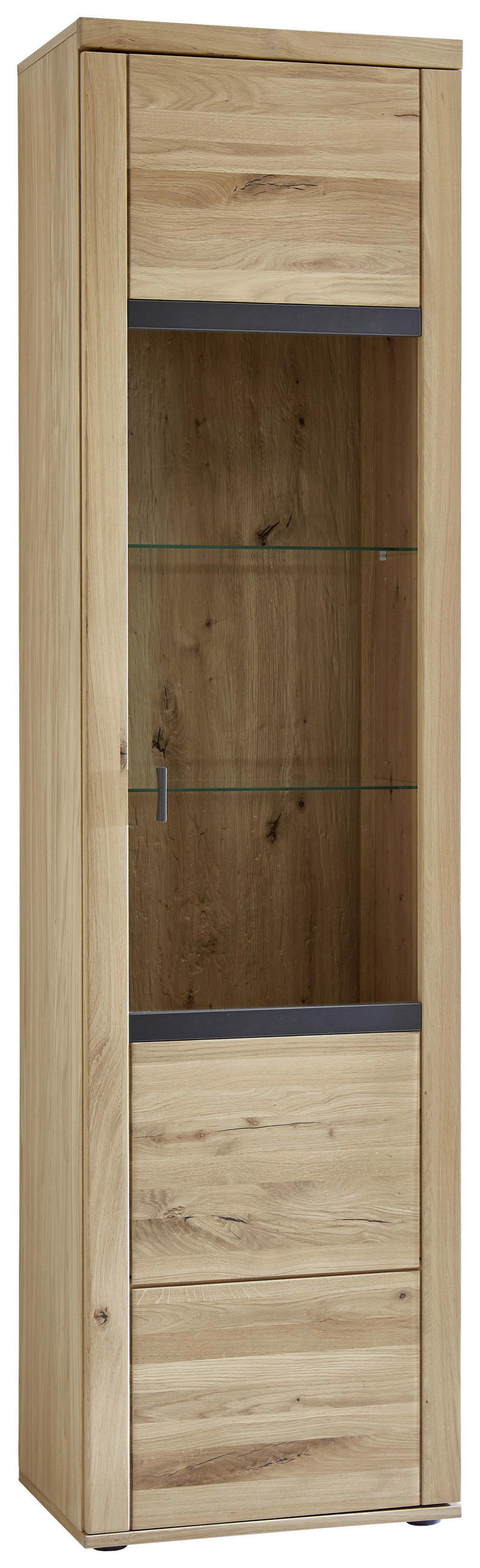 VITRINE in furniert, massiv Asteiche Eichefarben  - Eichefarben/Grau, Design, Glas/Holz (55,2/209,3/37,4cm) - Modante