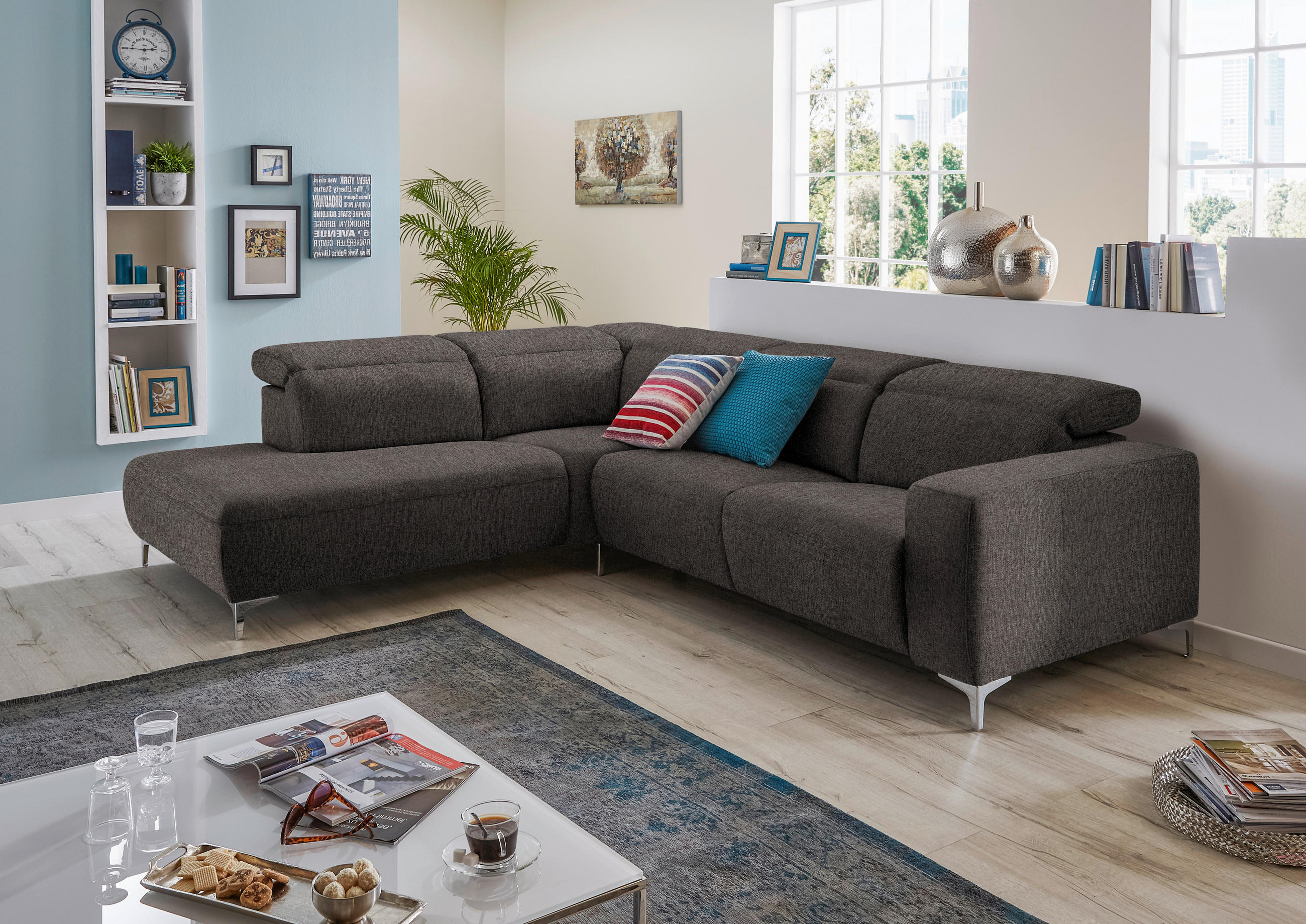 ECKSOFA Graubraun Flachgewebe  - Graubraun, Design, Textil/Metall (290/238cm) - Pure Home Lifestyle