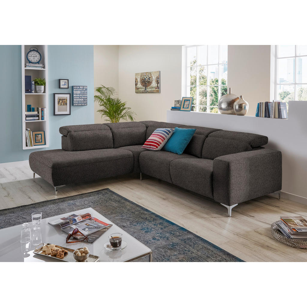Thumbnail - Pure Home Lifestyle Ecksofa, Graubraun, Textil, Uni, 4-Sitzer, Ottomane rechts, L-Form, 290x238 cm, Goldenes M, Dgm, Typ...