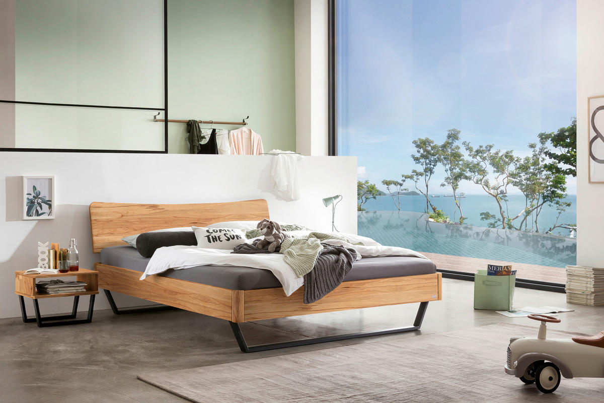BETT 140/200 cm  in Anthrazit, Buchefarben  - Anthrazit/Buchefarben, Design, Holz/Metall (140/200cm) - Hasena