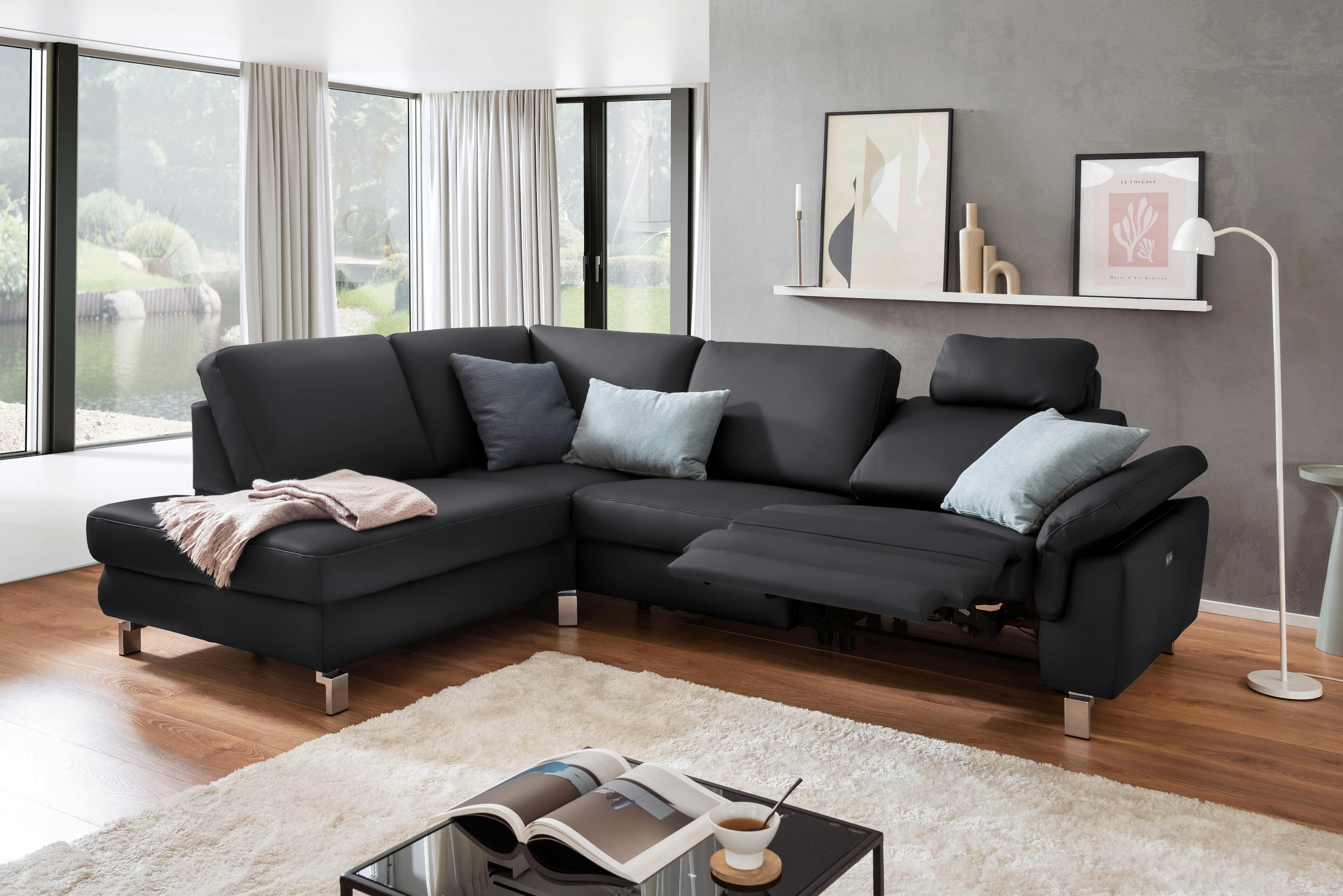 ECKSOFA in Echtleder Dunkelgrau, Fango  - Chromfarben/Fango, Design, Leder/Metall (200/271cm) - Pure Home Lifestyle