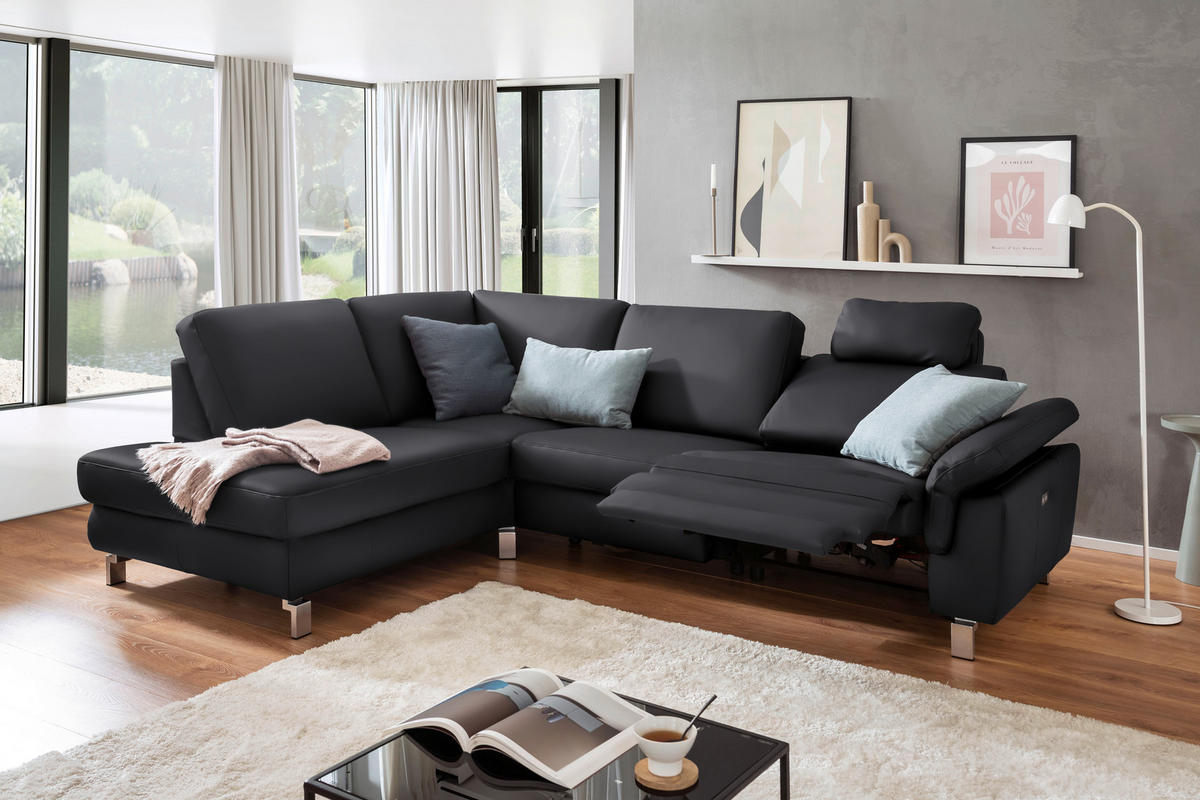 ECKSOFA in Echtleder Dunkelgrau, Fango  - Chromfarben/Fango, Design, Leder/Metall (200/271cm) - Pure Home Lifestyle
