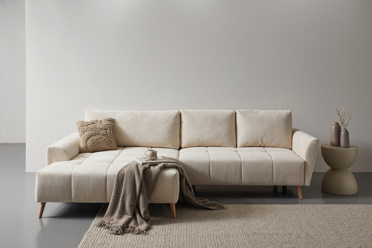 ECKSOFA Creme Webstoff  - Buchefarben/Creme, KONVENTIONELL, Holz/Textil (169/294cm) - Carryhome