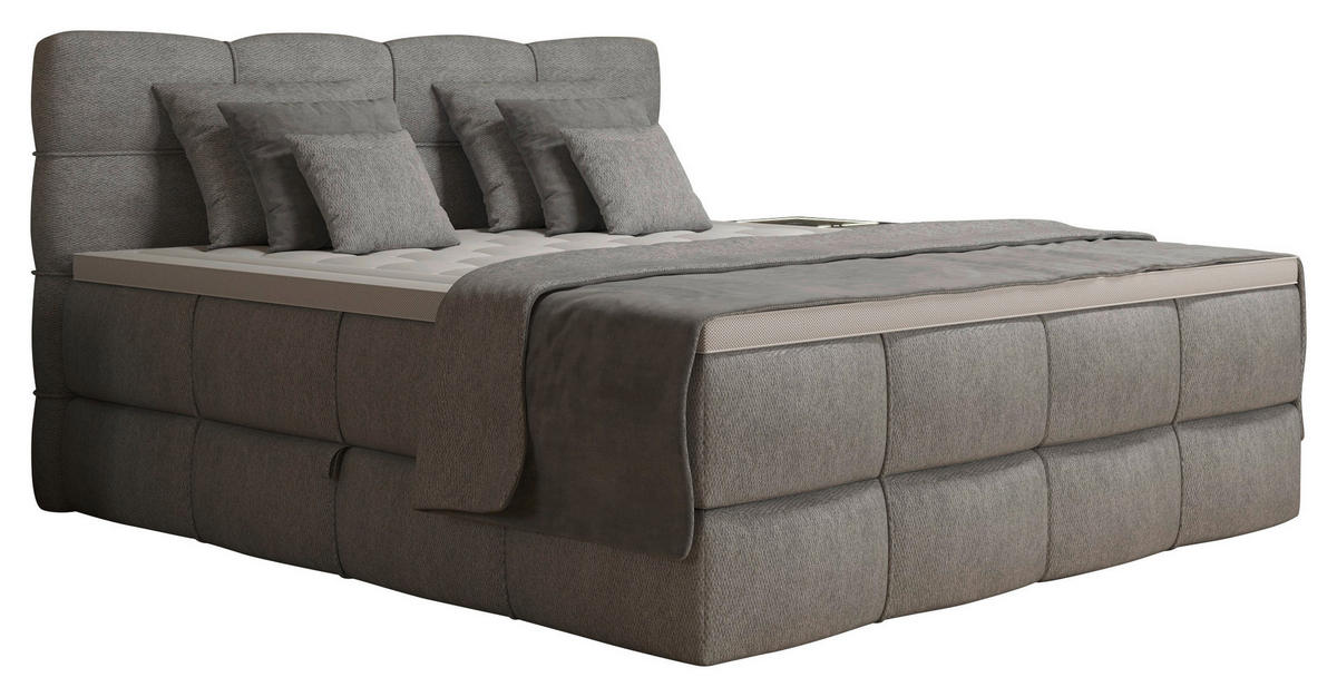 BOXSPRINGBETT 160/200 cm,  in Grau, gepolstertes Kopfteil, Bettkasten, Topper, Matratzen, H3 + H3 = fest  - Schwarz/Grau, Design, Kunststoff/Textil (160/200cm) - Chameo