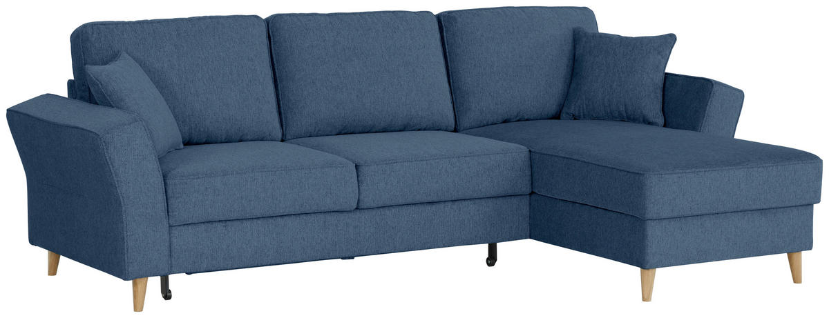 ECKSOFA in Flachgewebe Dunkelblau  - Eichefarben/Dunkelblau, Konventionell, Holz/Textil (265/159cm) - Carryhome